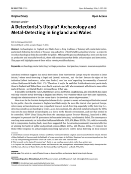 A Detectorist's Utopia? Archaeology and Metal-Detecting in England