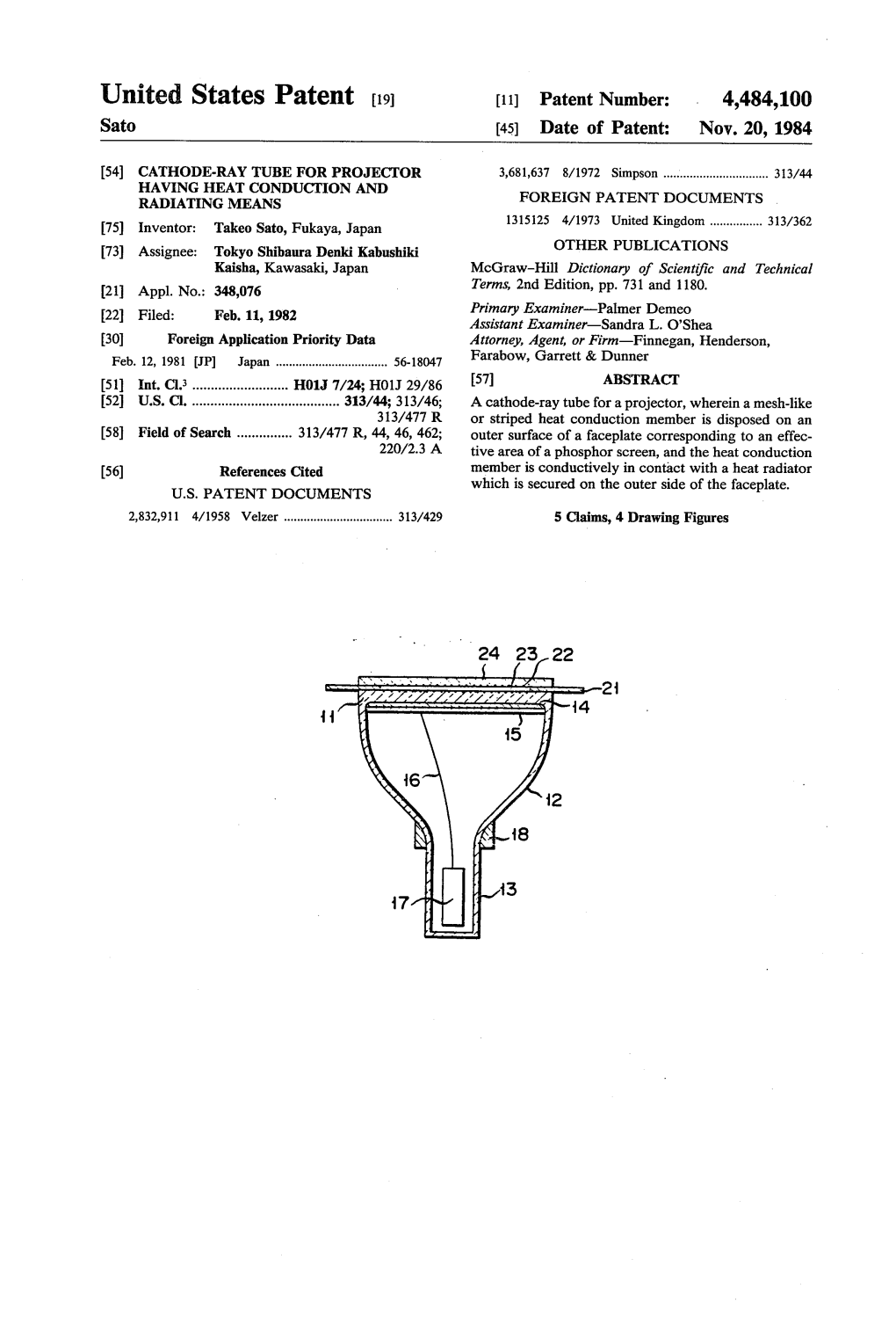 United States Patent (19) 11) Patent Number: 4,484,100 Sato (45) Date of Patent: Nov