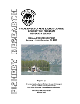 Snake River Sockeye Salmon Captive Broodstock Program Research Element