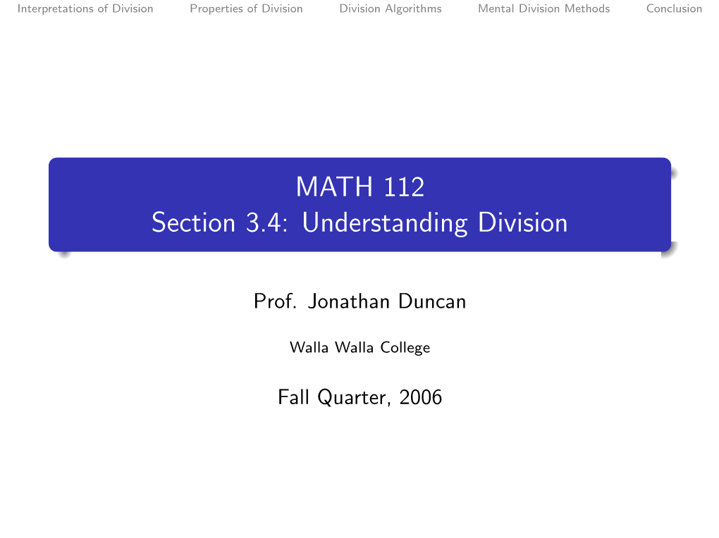 MATH 112 Section 3.4: Understanding Division