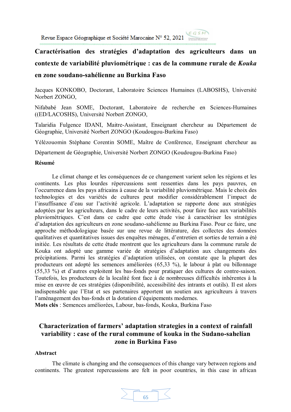 Caractérisation Des Stratégies D'adaptation Des Agriculteurs Dans