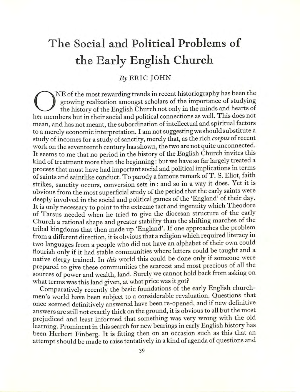 The Social and Political Problems of the Early English Church