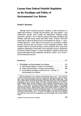 Lessons from Federal Pesticide Regulation on the Paradigms and Politics of Environmental Law Reform