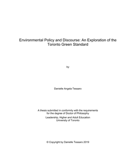 Environmental Policy and Discourse: an Exploration of the Toronto Green Standard