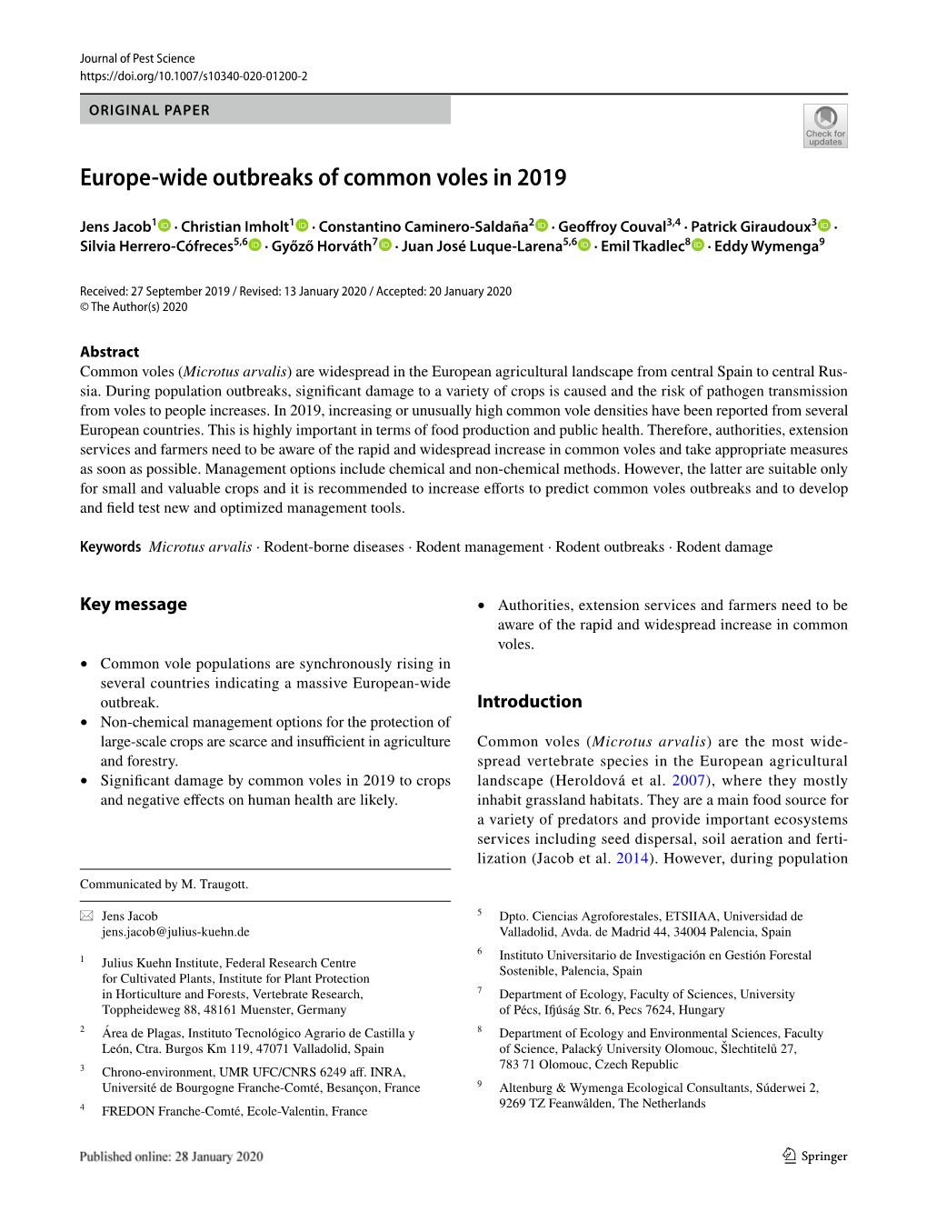 Europe-Wide Outbreaks of Common Voles in 2019