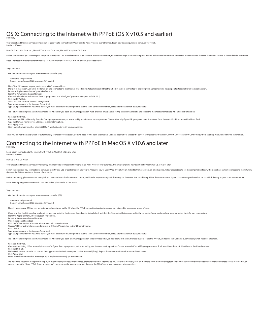 Connecting to the Internet with Pppoe in Mac OS X V10.6 and Later Summary