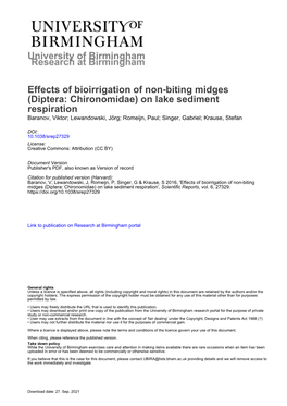 Effects of Bioirrigation of Non-Biting Midges (Diptera