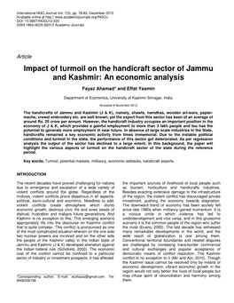 Impact of Turmoil on the Handicraft Sector of Jammu and Kashmir: an Economic Analysis