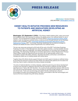Kidney Health Initiatve Provides New Resources to Patients and Innovators Developing an Artificial Kidney