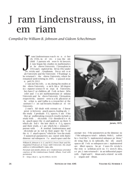Joram Lindenstrauss, in Memoriam