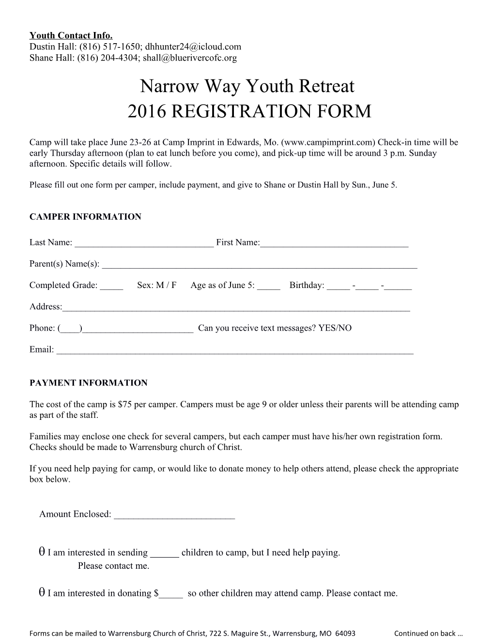 Narrow Way Youth Retreat