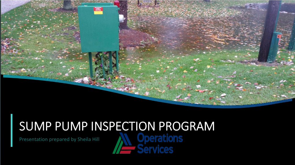 SUMP PUMP INSPECTION PROGRAM Presentation Prepared by Sheila Hill