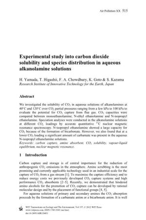Experimental Study Into Carbon Dioxide Solubility and Species Distribution in Aqueous Alkanolamine Solutions