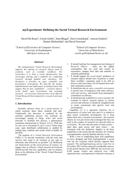 Myexperiment: Defining the Social Virtual Research Environment