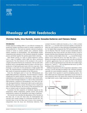 Rheology of PIM Feedstocks SPECIAL FEATURE