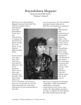 Hayashibara Megumi Internet Fan Club News Volume 1, Issue 0
