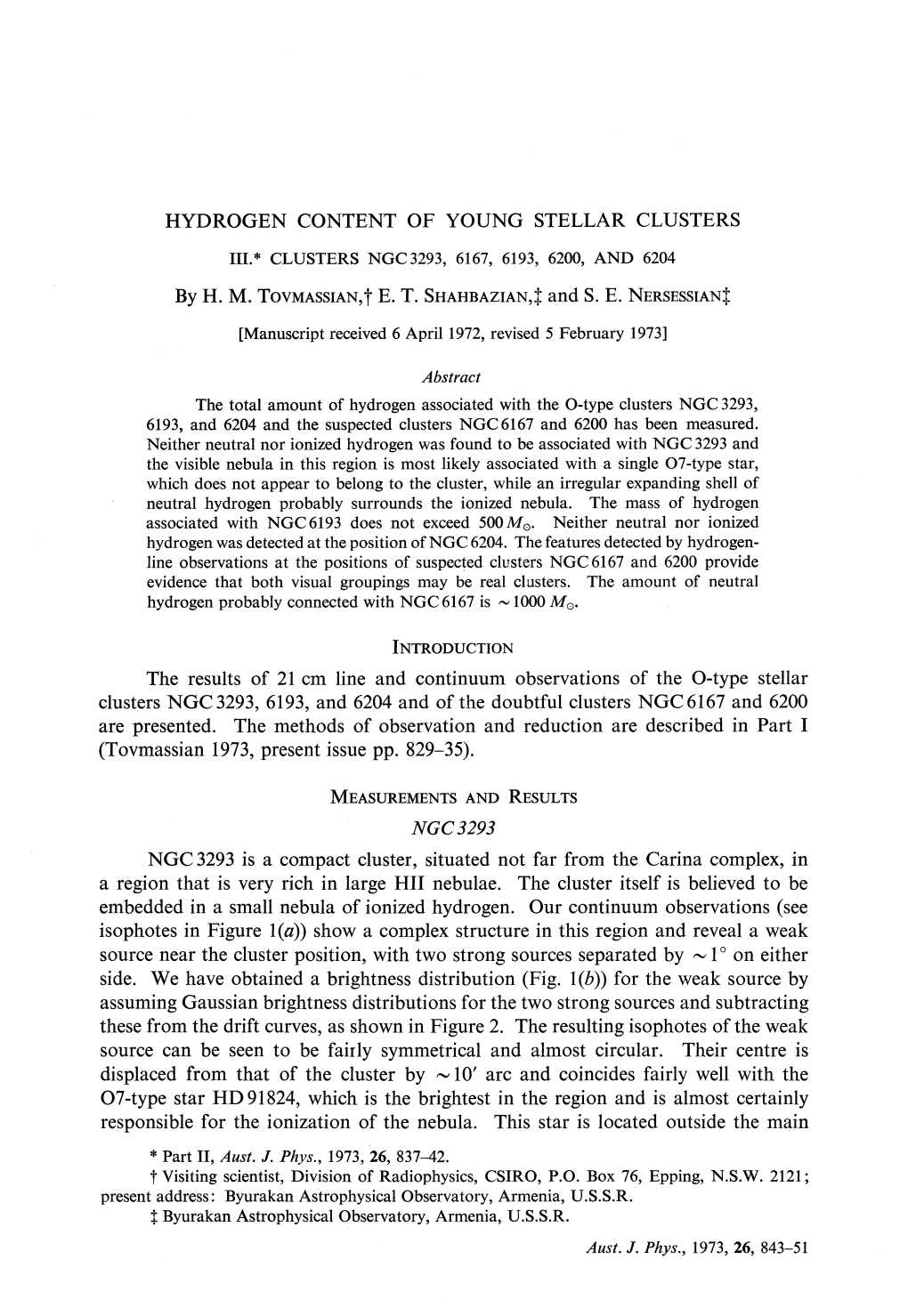 HYDROGEN CONTENT of YOUNG STELLAR CLUSTERS by H. M