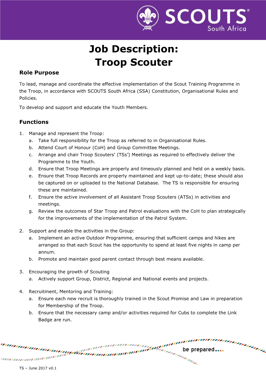 Job Description: Troop Scouter Role Purpose