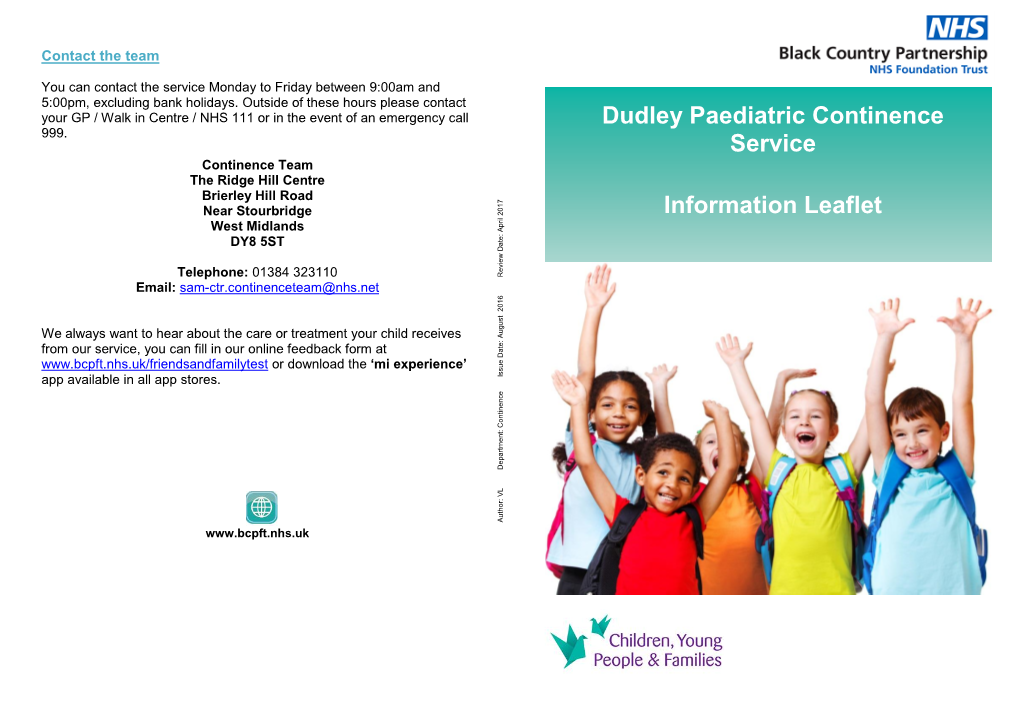 Dudley Paediatric Continence Service Information Leaflet