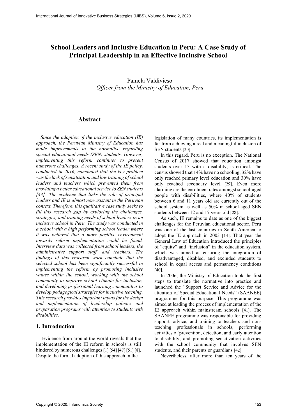 School Leaders and Inclusive Education in Peru: a Case Study of Principal Leadership in an Effective Inclusive School