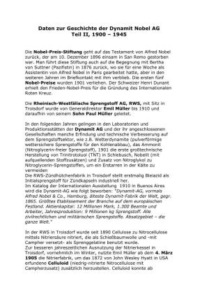 Daten Zur Geschichte Der Dynamit Nobel AG Teil II, 1900 – 1945