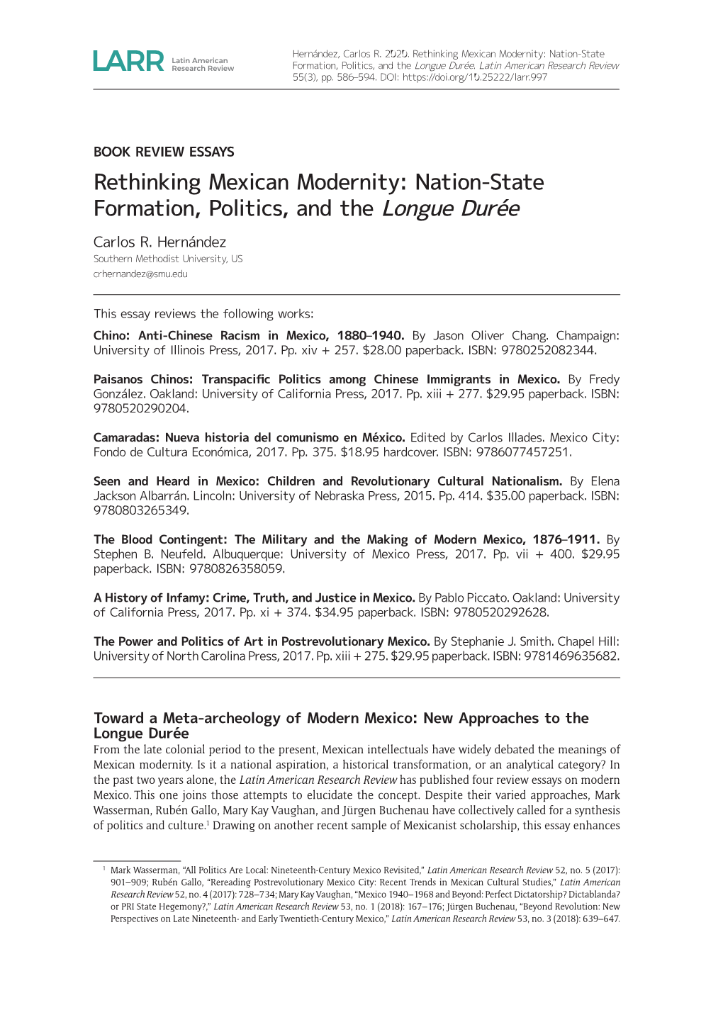 Rethinking Mexican Modernity: Nation-State Formation, Politics, and the Longue Durée
