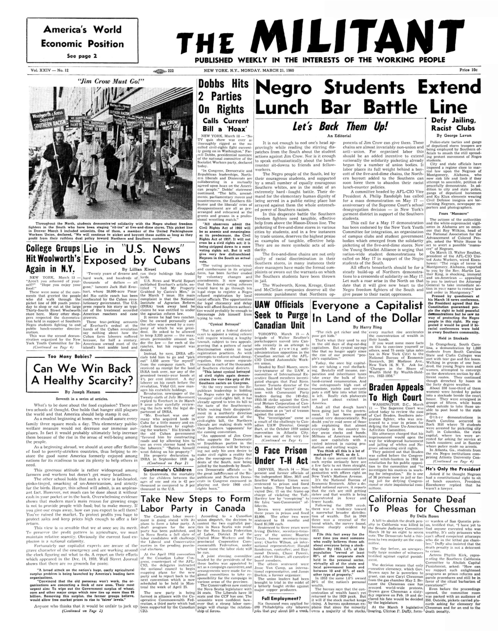 Negro Students Extend Lunch Bar Battle Line