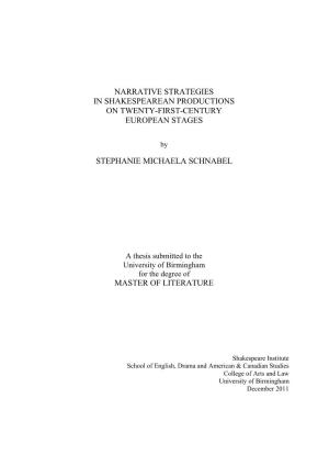 Narrative Strategies in Shakespearean Productions on Twenty-First-Century European Stages