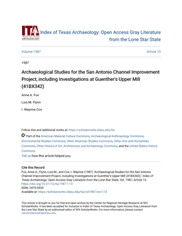 Archaeological Studies for the San Antonio Channel Improvement Project, Including Investigations at Guenther's Upper Mill (41BX342)