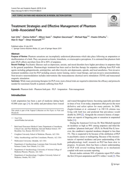 Treatment Strategies and Effective Management of Phantom Limb–Associated Pain