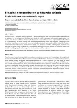 Biological Nitrogen Fixation by Phaseolus Vulgaris Fixação Biológica De Azoto Em Phaseolus Vulgaris
