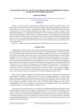 An Investigation of Accent Neutralisation in British 90'S Songs: a Case Study of Popular Music