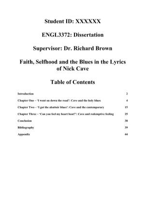 Dr. Richard Brown Faith, Selfhood and the Blues in the Lyrics of Nick Cave