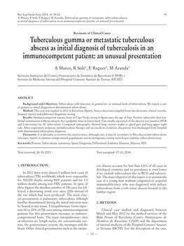 Tuberculous Gumma Or Metastatic Tuberculous Abscess As Initial Diagnosis of Tuberculosis in an Immunocompetent Patient: an Unusual Presentation