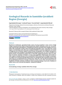 Geological Hazards in Samtskhe-Javakheti Region (Georgia)