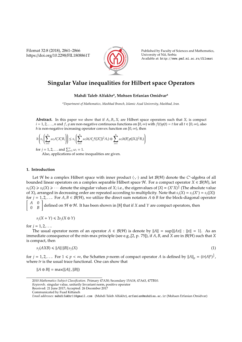 Singular Value Inequalities for Hilbert Space Operators
