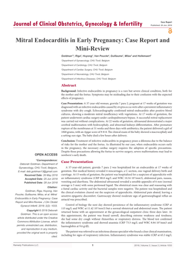 Mitral Endocarditis in Early Pregnancy: Case Report and Mini-Review