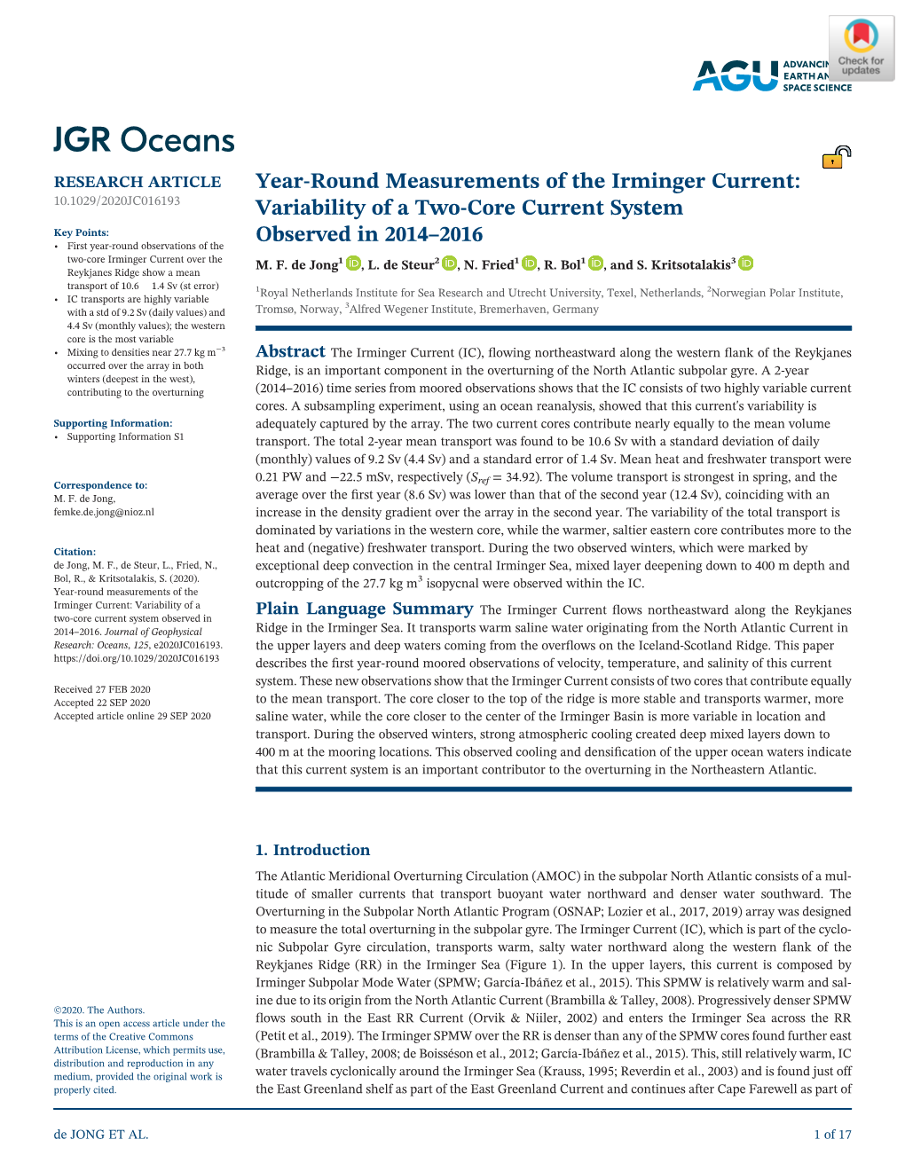 Year‐Round Measurements of the Irminger Current: Variability of a Two‐Core Current System Observed in 2014–2016