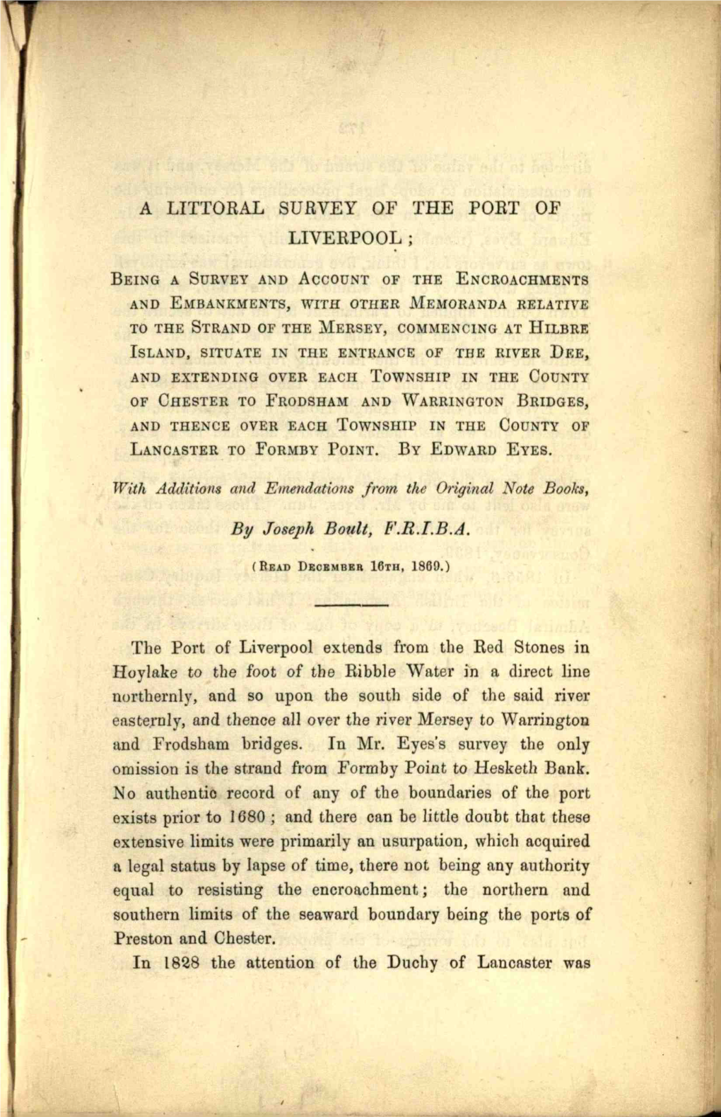 A Littoral Survey of the Port of Liverpool ;