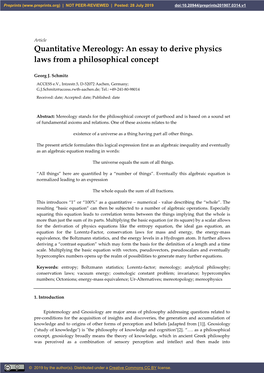 Quantitative Mereology: an Essay to Derive Physics Laws from a Philosophical Concept