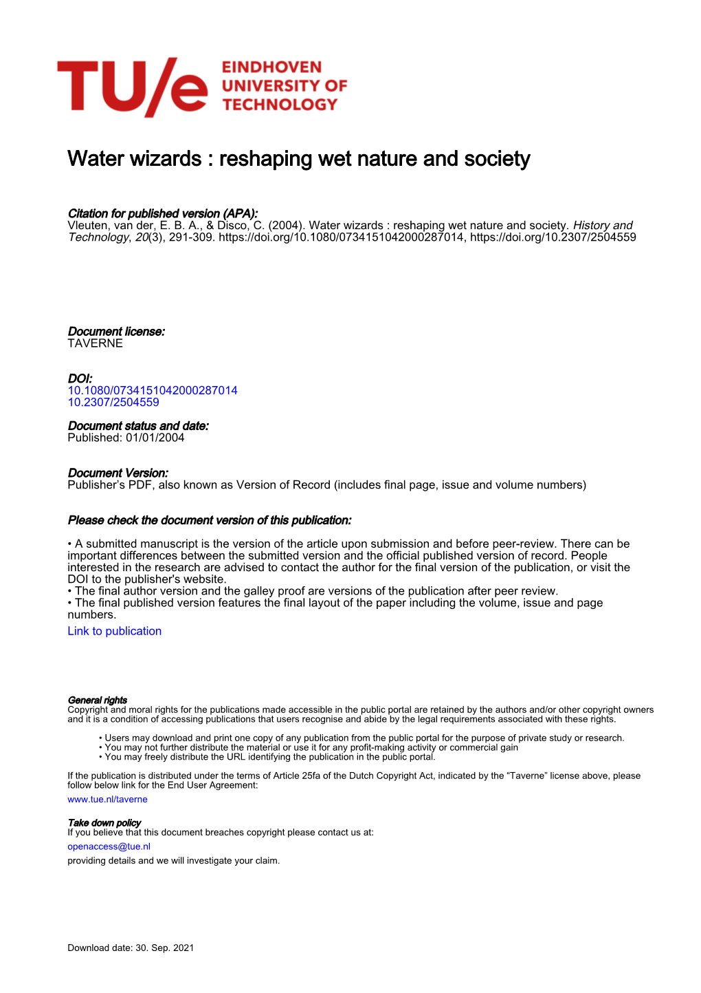 Water Wizards : Reshaping Wet Nature and Society