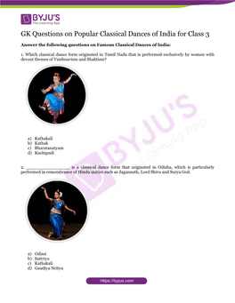 GK Questions on Popular Classical Dances of India for Class 3