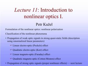 Lecture 11: Introduction to Nonlinear Optics I