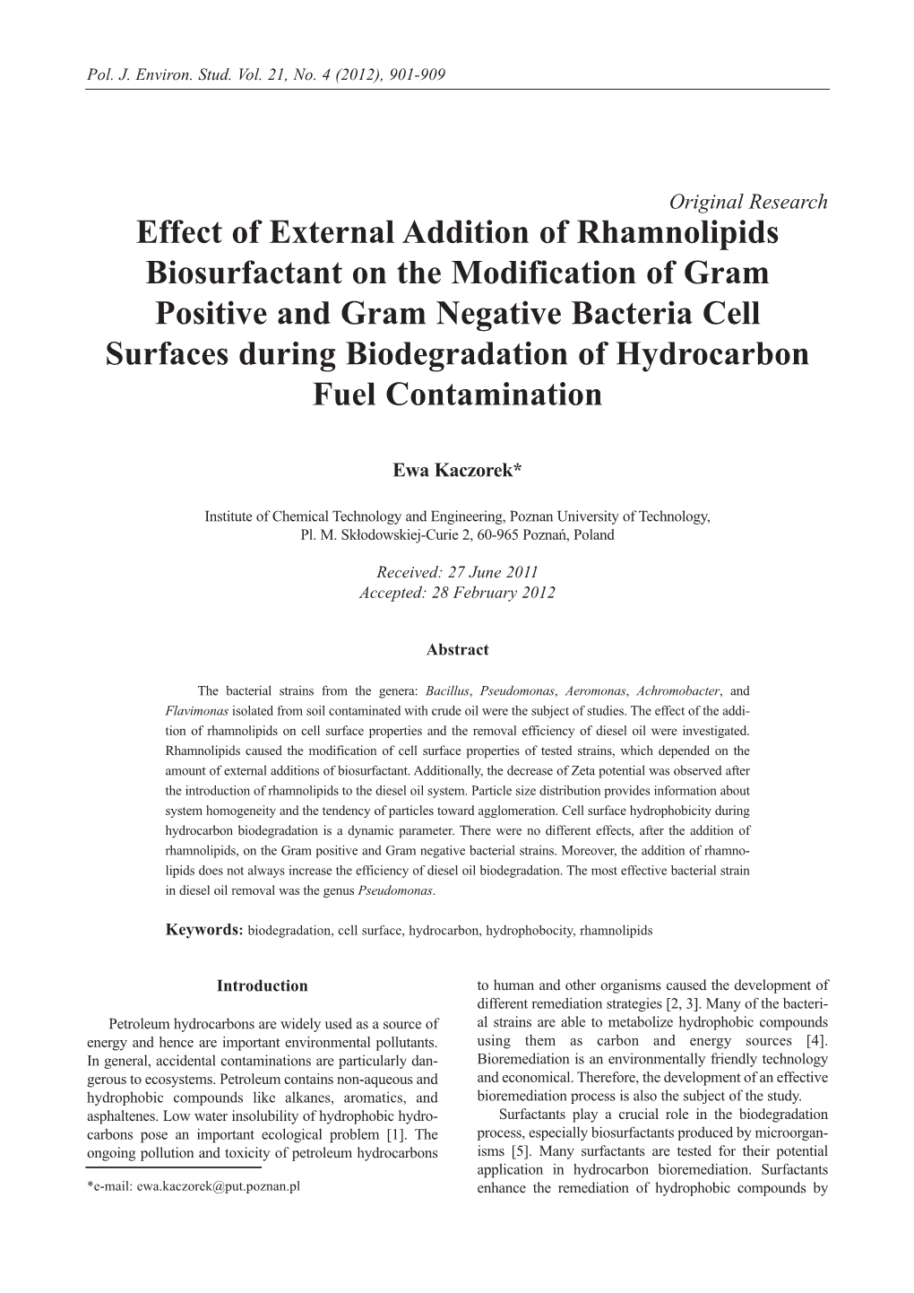 Effect of External Addition of Rhamnolipids Biosurfactant on The
