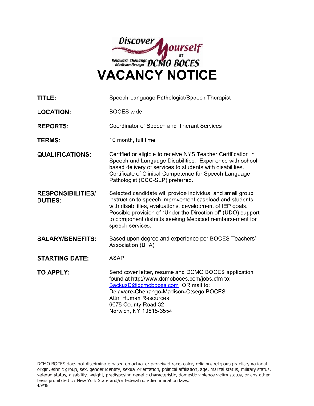 Vacancy Notice