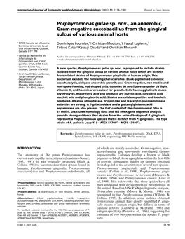 Porphyromonas Gulae Sp. Nov., an Anaerobic, Gram-Negative Coccobacillus from the Gingival Sulcus of Various Animal Hosts