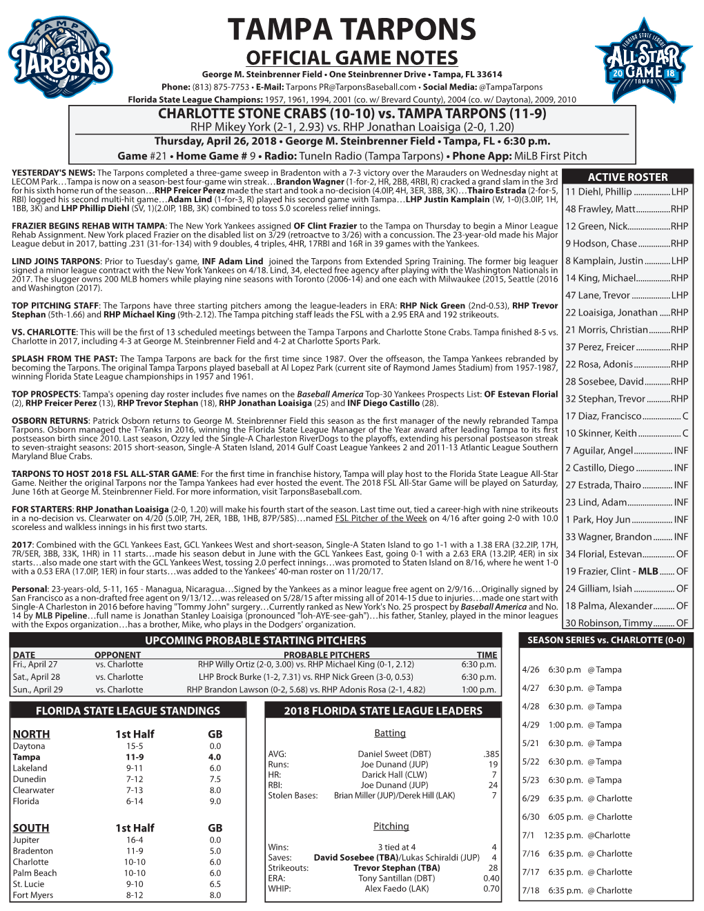 TAMPA TARPONS OFFICIAL GAME NOTES George M