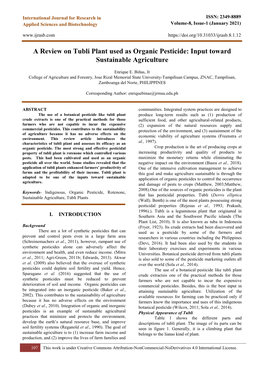 A Review on Tubli Plant Used As Organic Pesticide: Input Toward Sustainable Agriculture