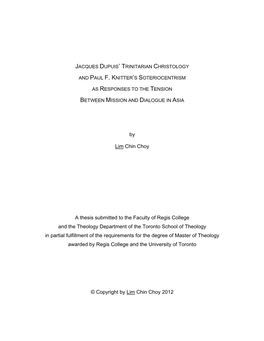 By Lim Chin Choy a Thesis Submitted to the Faculty of Regis College And
