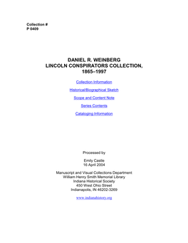 Daniel R. Weinberg Lincoln Conspirators Collection, 1865–1997